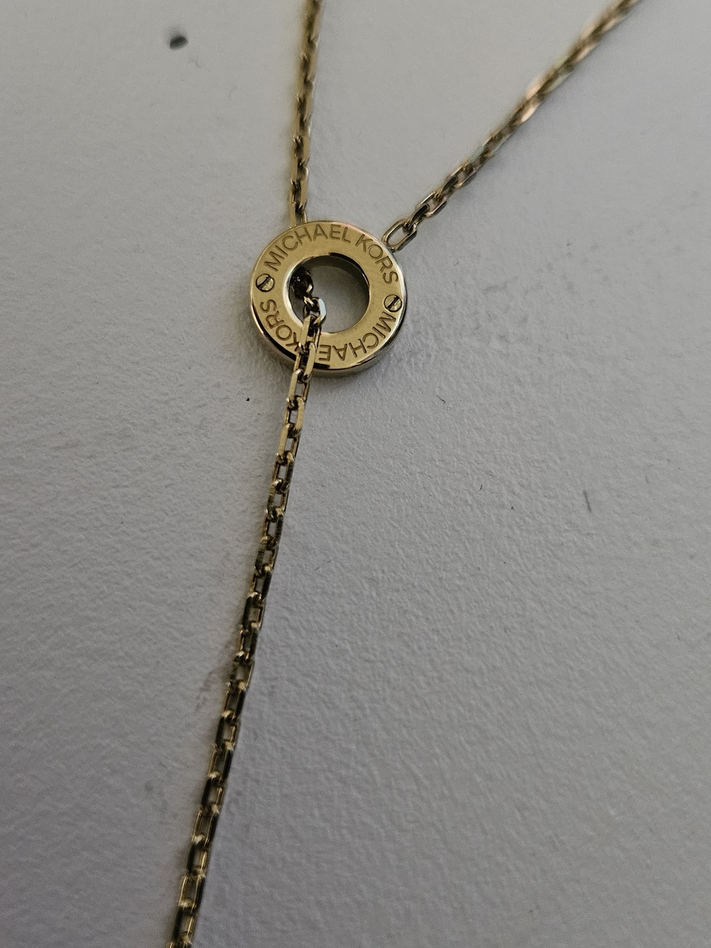 Michael Kors Gold Lariat Necklace with Ring Slider and Bar Drop - Picture 3 of 8